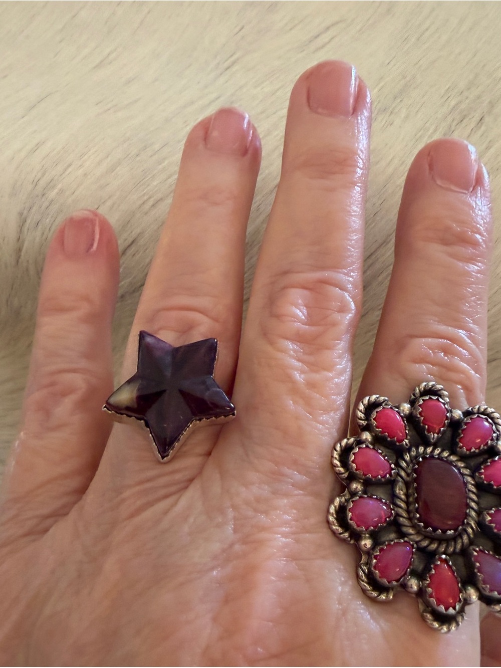 ❤️ Navajo Signed P. Spencer Purple Spiny Oyster Star Native Adjust Sterling Ring - Picture 3 of 14